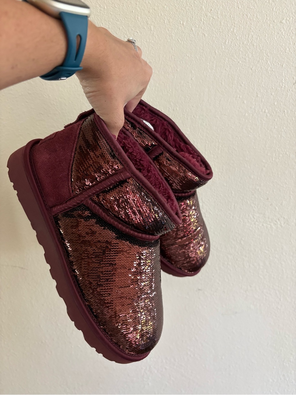 Women's UGG Burgundy Sequin Slip-On Ankle Boots